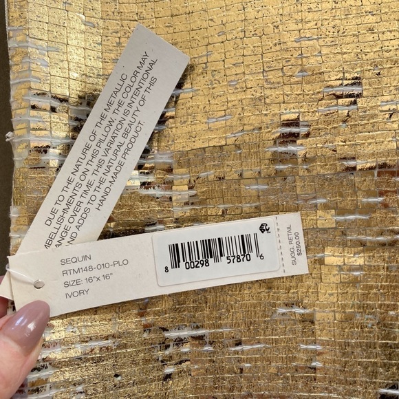NWT Donna Karan Home Sequin Gold and Ivory Pillow Cover Sham 16” x 16” - Picture 3 of 10